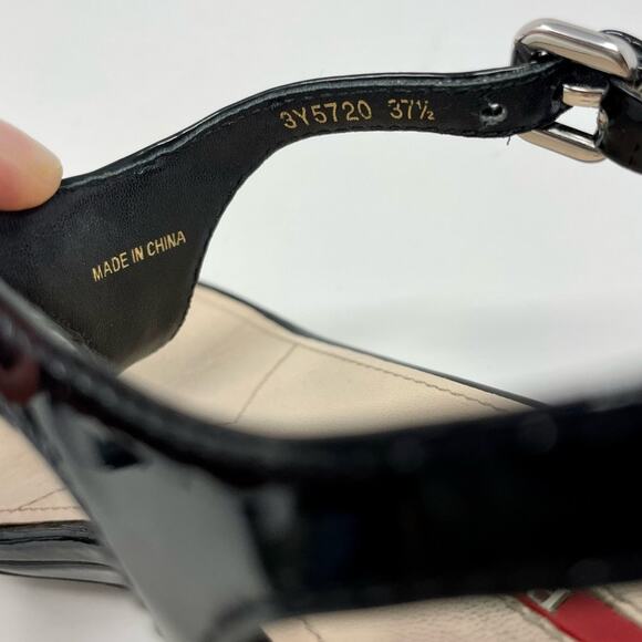 Prada Thong Wedge Sandals Triangle Logo Leather T-Strap Slingback Black EU 37.5 - Picture 11 of 13